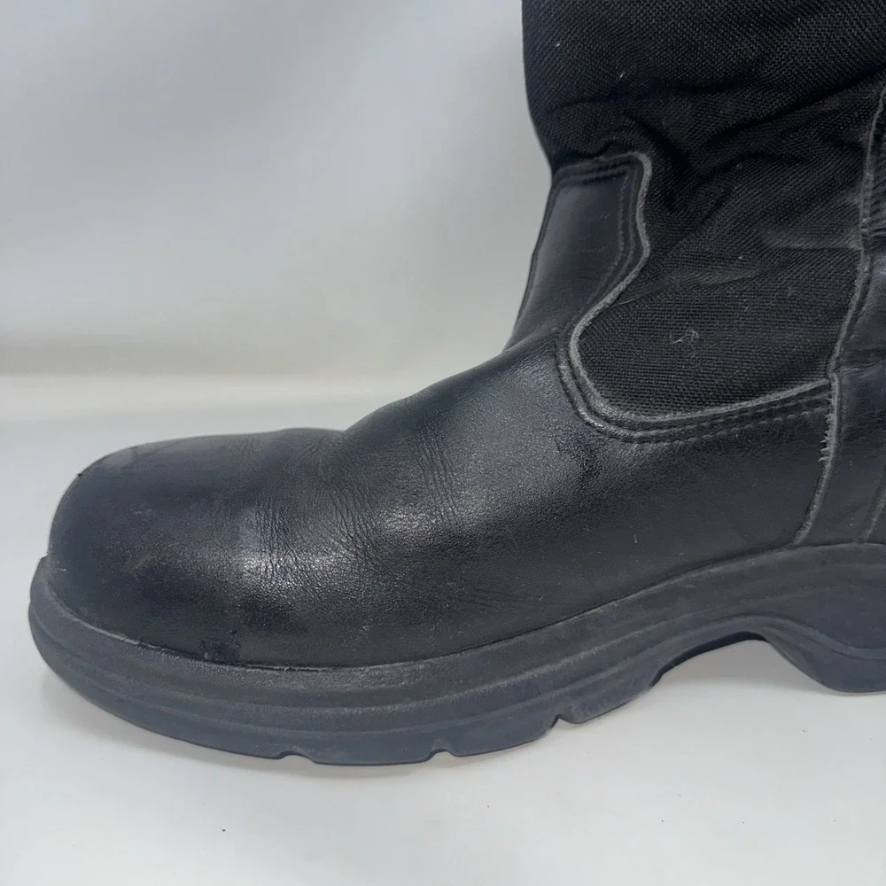 Thorogood USA Mens 9 Black Leather Canvas Pull On Safety Toe Work Boots Roper